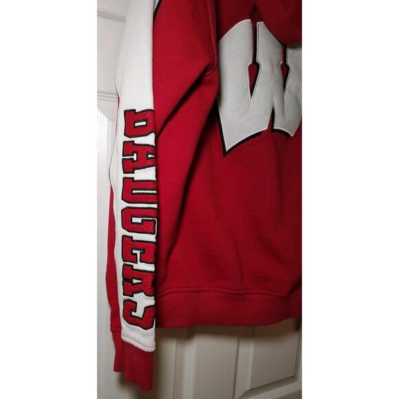 Men's Wisconsin Badgers Hoodie Full Zip Red NCAA Sweatshirt Hooded Logo - Small - Picture 7 of 10